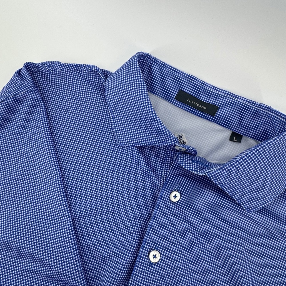 Turtleson Polo‎ Shirt Mens Large Blue Houndstooth Emerald Bay Golf Performance